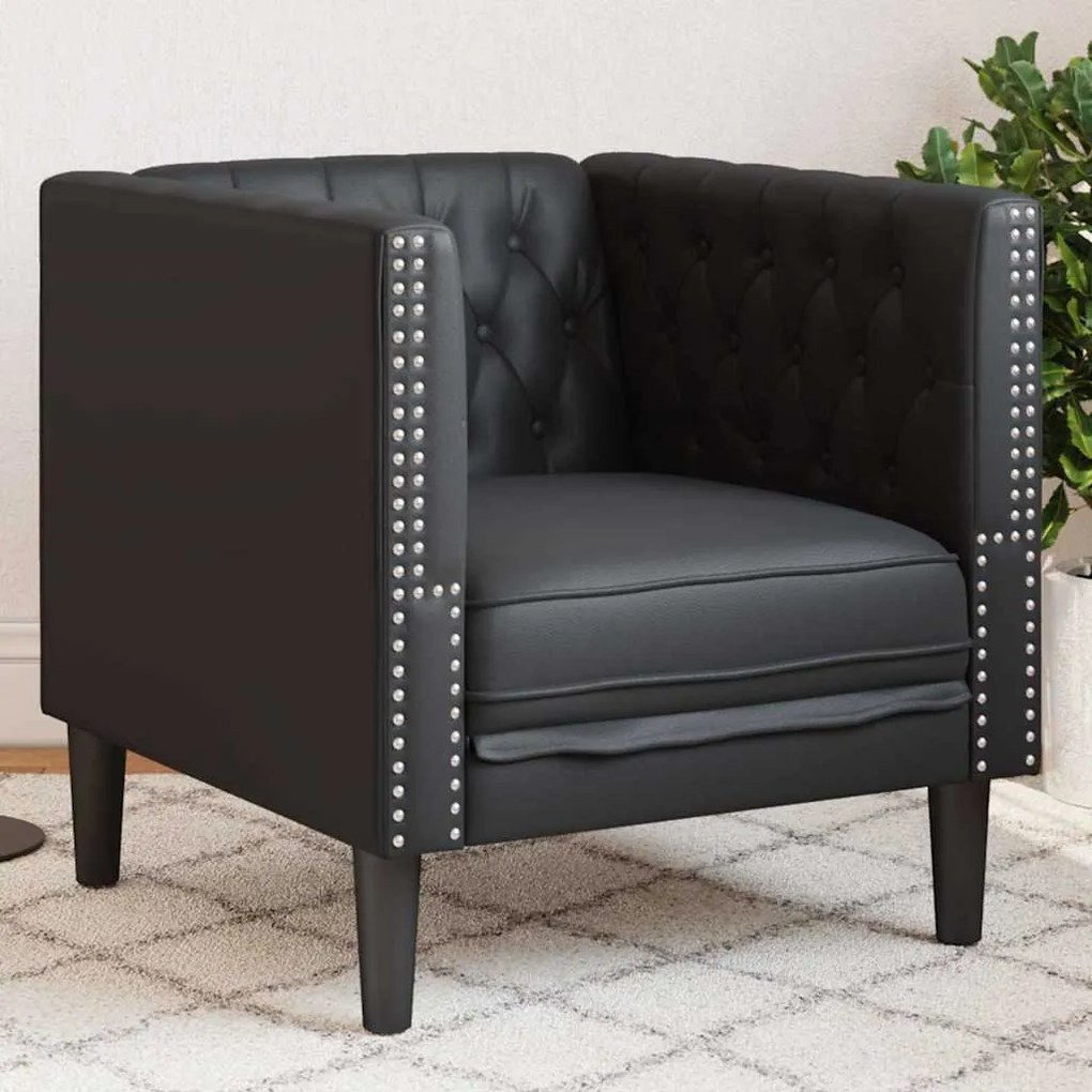 Chesterfield Kanapé Szék Fekete 71 x 74.5 x 70.5 cm Műbőr