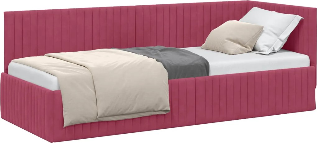 vidaXL Sarokágy keret fejtámlával Bordó 80 cm x 200 cm Bársony