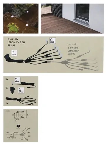 Paulmann 98891 - KÉSZLET 5X LED/0,16W IP67 Kültéri beépíthető lámpa MICRO 230V