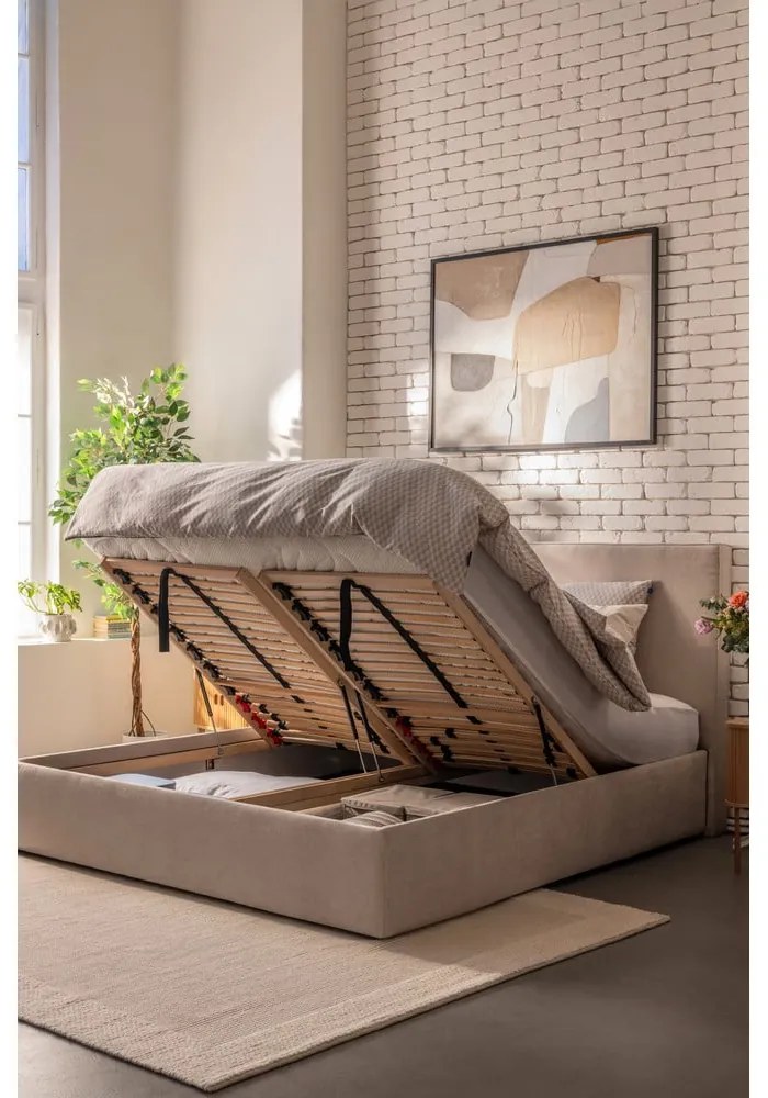 Kárpitozott franciaágy taupe színű, tárolóhellyel, matraccal/ráccsal 180x200 cm Thessa Pillow - Bonami Selection