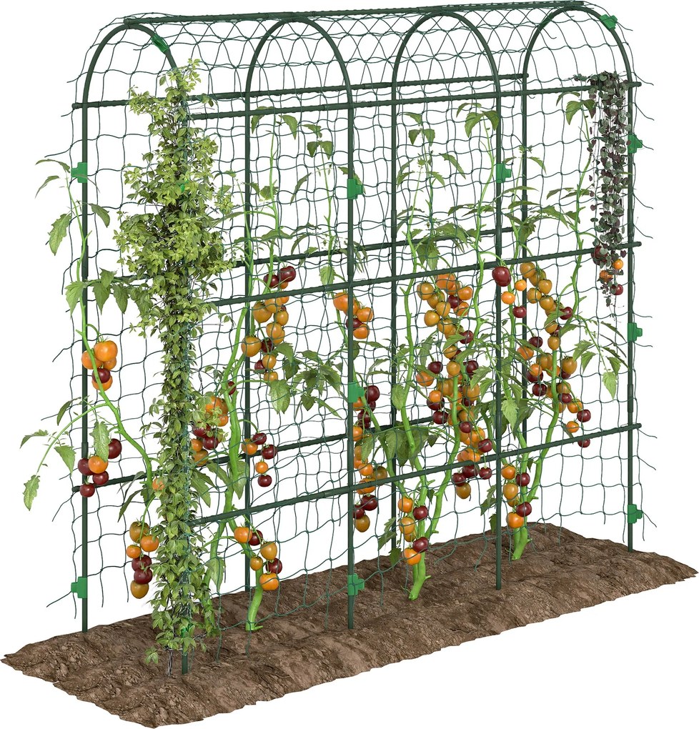 Outsunny Fém Rácsív Rozsdamentes Növénytámasz Mászó Növényekhez - Uborka Rács 43 x 182 x 183 cm Kerti Rács Paradicsomhoz, Zöldségekhez, Virágokhoz | A