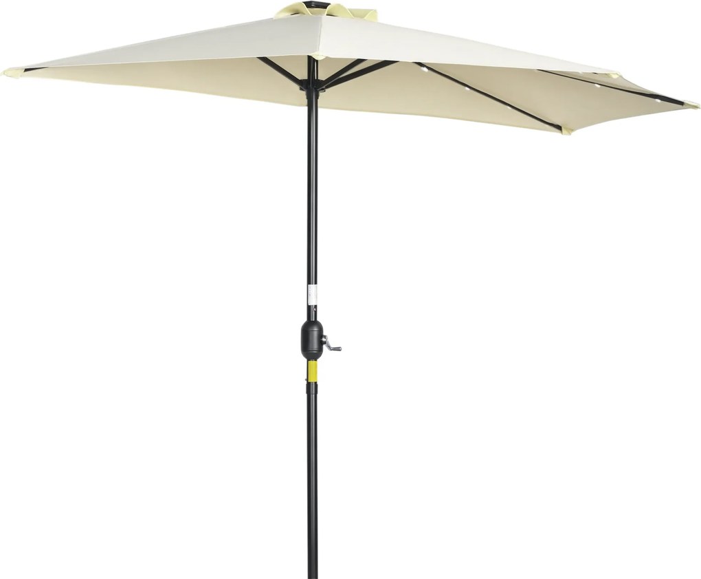 Outsunny Napernyő, 270 x 240 cm Fél Napernyő LED Fényekkel, Félkör alakú Teraszná, Kézi Tekerővel, Napelemmel, Kerthez, Fém, Bézs | Aosom