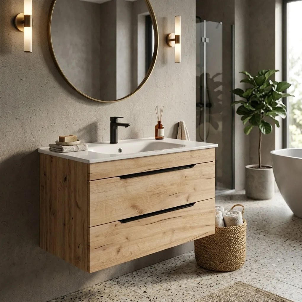 TMP VOX 80 GOLD CRAFT - fali fürdőszobabútor - NewArc 504080 porcelán mosdóval - 80 x 45 x 46 cm