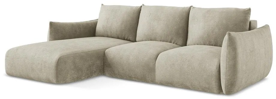 Bézs zsenília kinyitható sarokkanapé (bal oldali-heverő résszel) Leila – Makamii