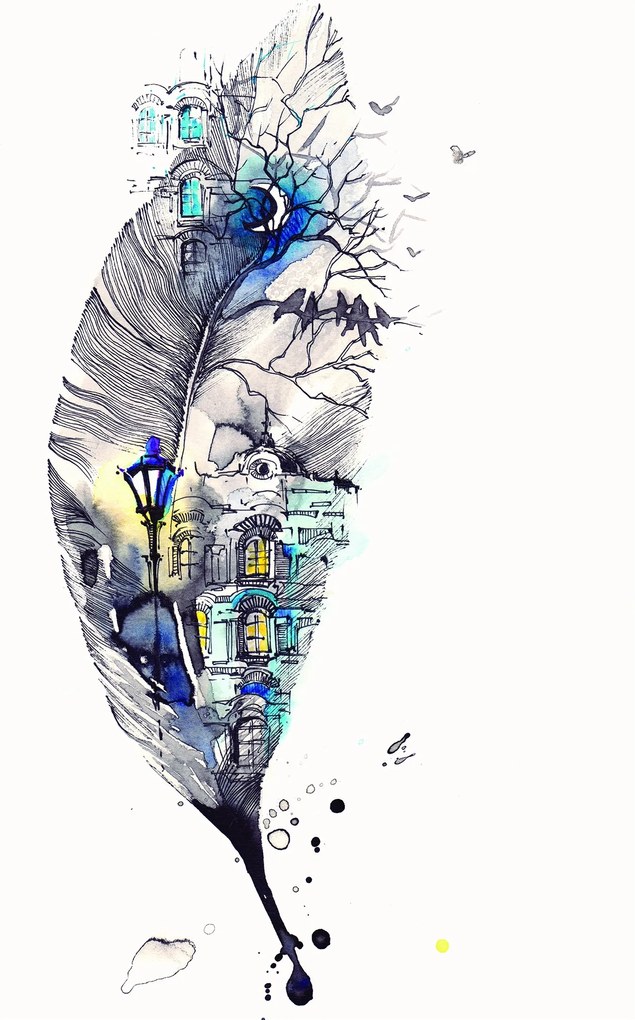 Fotótapéta Város akvarellben és vinil tollban 184x254 +ragasztó