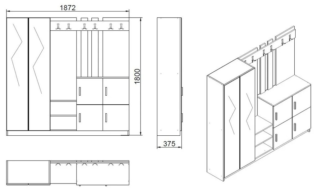 Előszoba bútor Dustin 9 (atlanti fenyő + antracit). 1072590