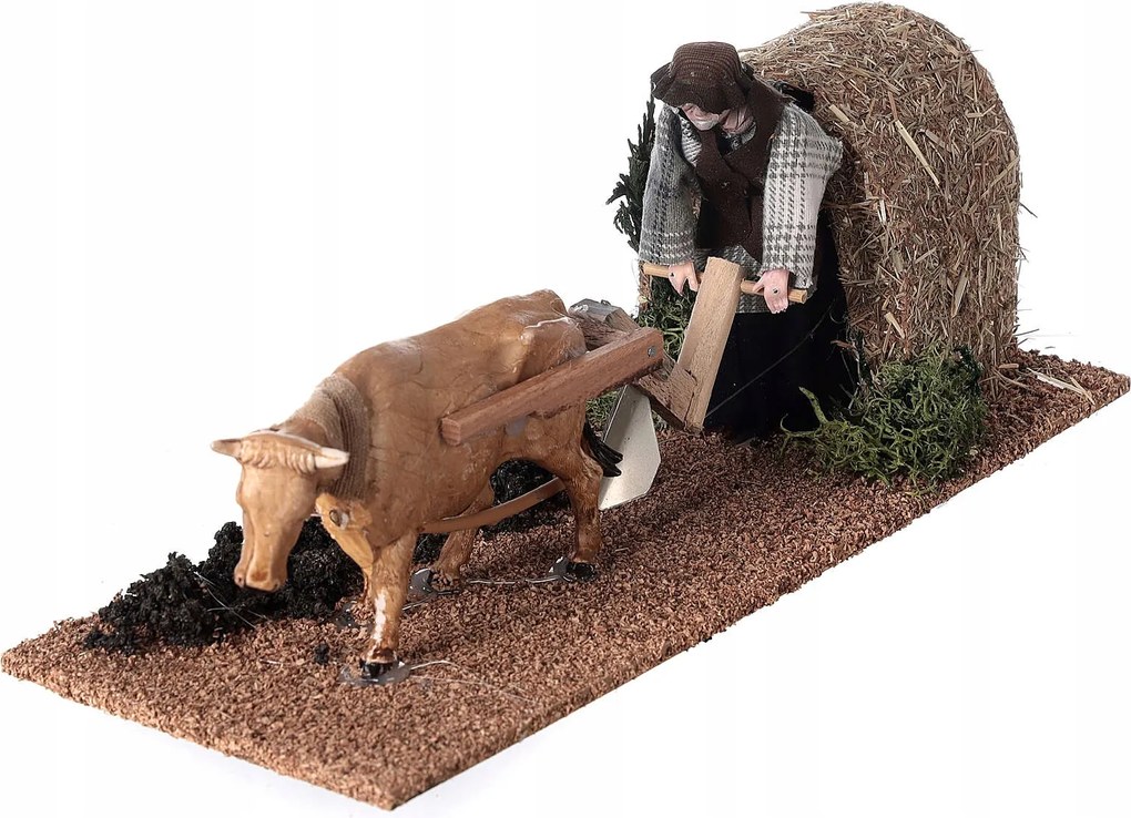 Elektromos Mozgatható Betlehem Figura 'gazdálkodó Ökörrel'- 12cm-es figurákhoz