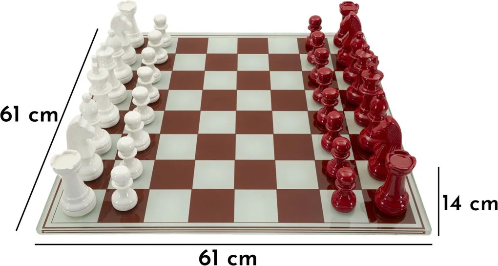 Classic Chess – piros-fehér sakk készlet üveg táblával 61X61X14 cm