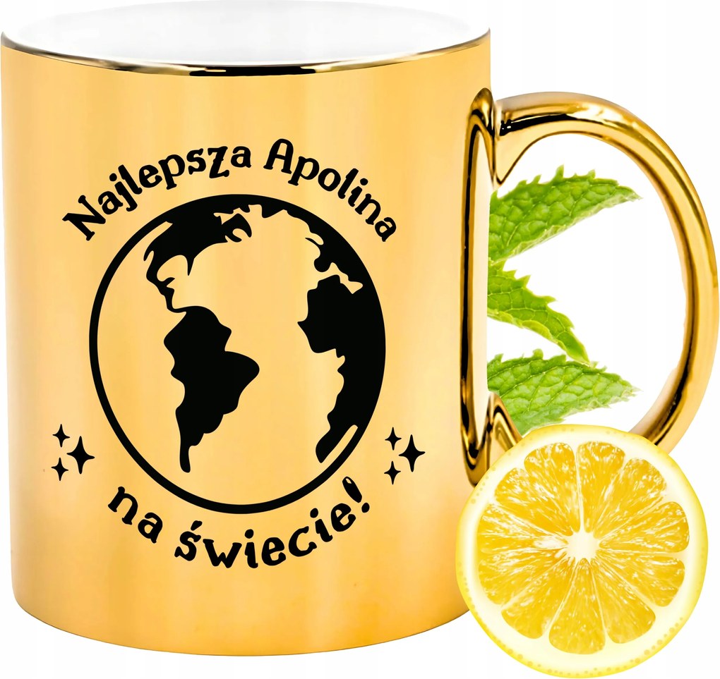 Prémium Arany Csillogó Bögre Apolina Ajándék Nyomtatott Fotóval