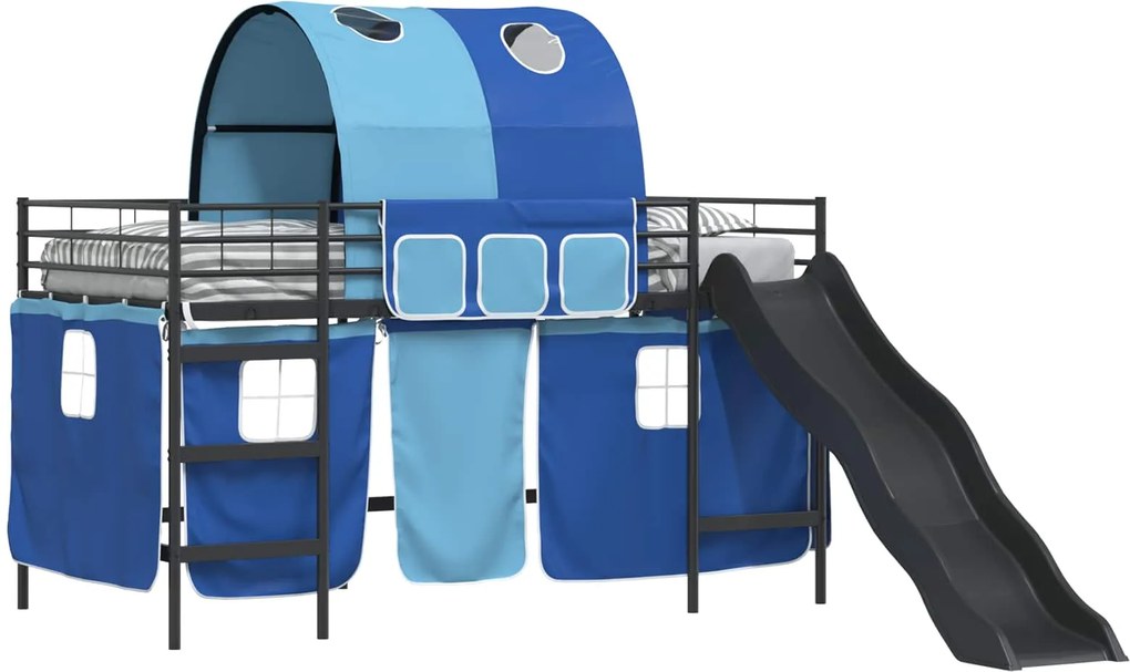 vidaXL Gyerekek Loft Ágykerete Fekete és Kék 79,5 x 200 cm Fém