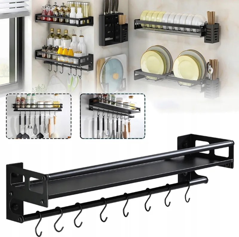 Akasztós Léc 8 Akasztóval, Falra Szerelhető Konyhai Polc