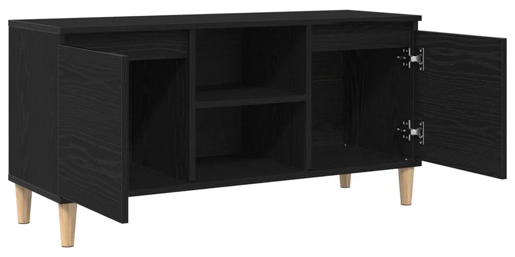 TV Szekrény Fa Lábbal Fekete Tölgy 102x35x50 cm