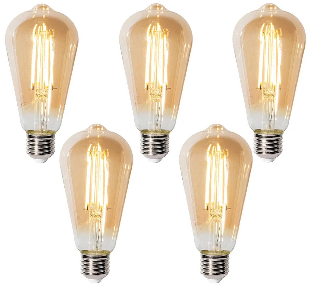 5 db E27 3-staps dimabaar LED lamp ST64 goud 6W 700 lm 2700K