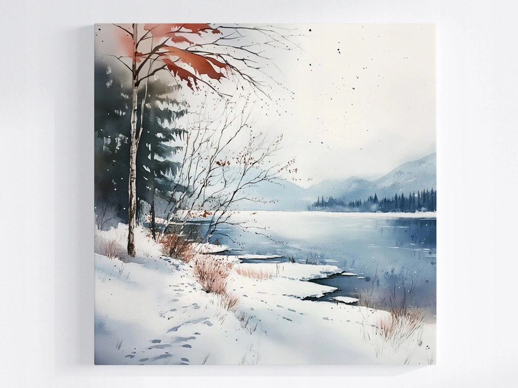 Poszter Tájkép Hegyek Tó Erdő Tél Hó Jég Fagy 40x40