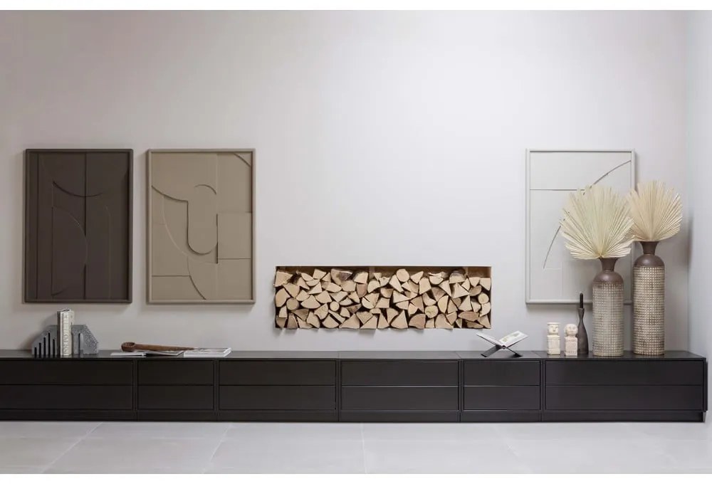 Fekete borovi fenyő moduláris TV-állvány 256x40 cm Finca – WOOOD