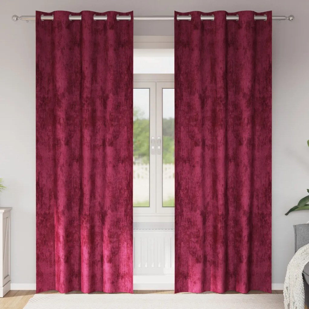 bársonyfuggonyok 2 db Szemfüggönnyel Burgundi vörös 225x140 cm