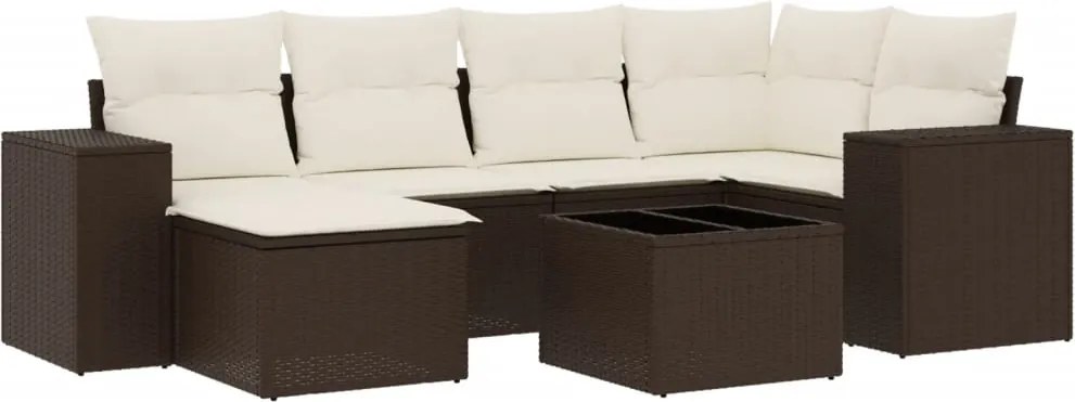 vidaXL 7 részes barna polyrattan kerti ülőgarnitúra párnákkal