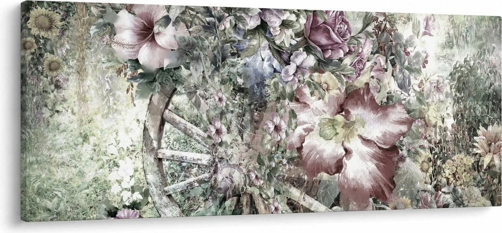 Virágok képe egy fából készült kerékpáron (120x50 cm)