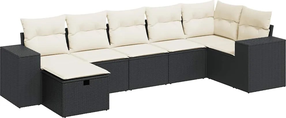 vidaXL 7 részes fekete polyrattan kerti ülőgarnitúra párnával