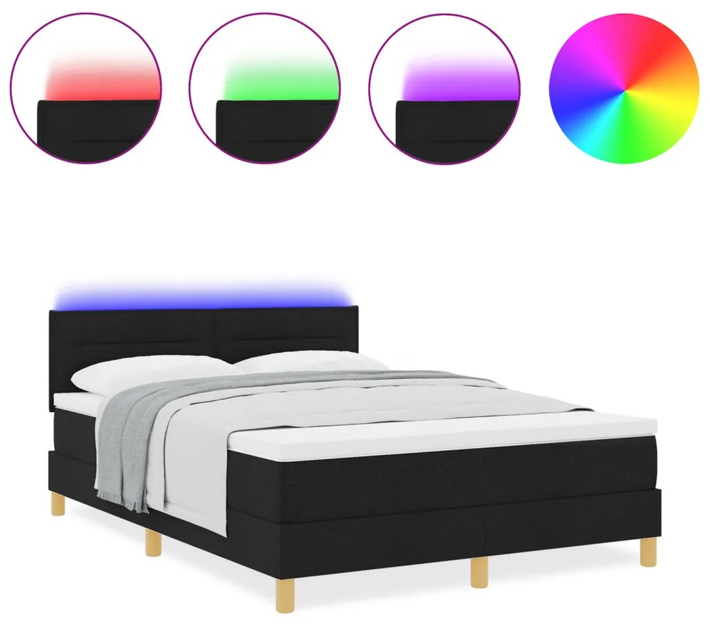 Ágykeret Mattress-szel és LED Fénnyel Fekete 160x200 cm Szövet