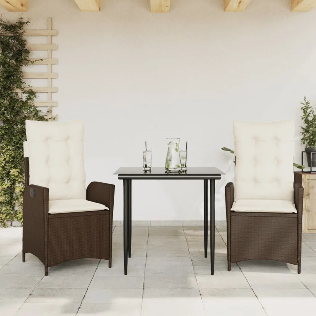 3 részes barna polyrattan kerti étkezőgarnitúra párnával
