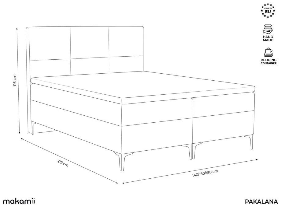 Világosszürke ágyneműtartós boxspring ágy 160x200 cm Pakalana – Makamii