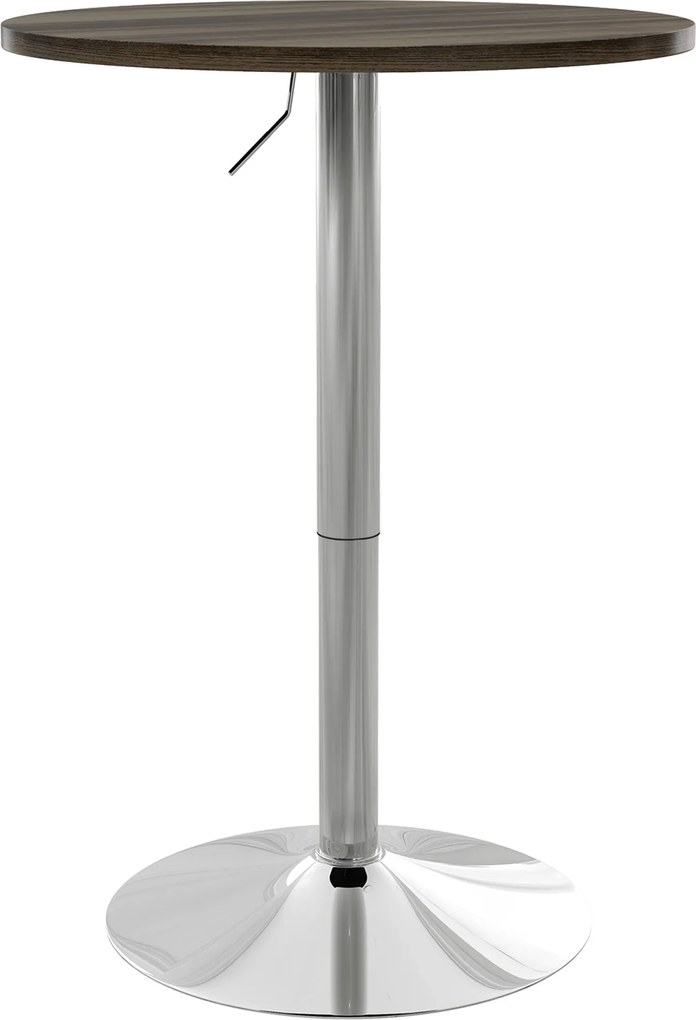 HOMCOM kerek állítható bárasztal 2 személyes, 69–91 cm, 360° forgatható lap, acél talp, dió | Aosom