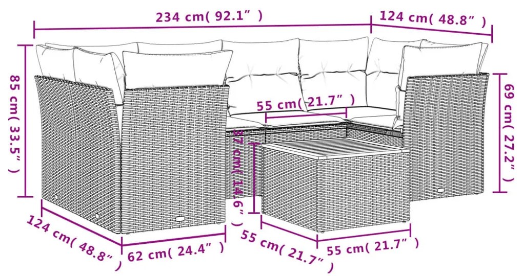 7 részes bézs polyrattan kerti ülőgarnitúra párnákkal