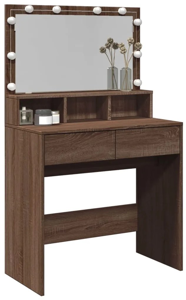 barna tölgy színű fésülködőasztal LED-del 80 x 41 x 134,5 cm