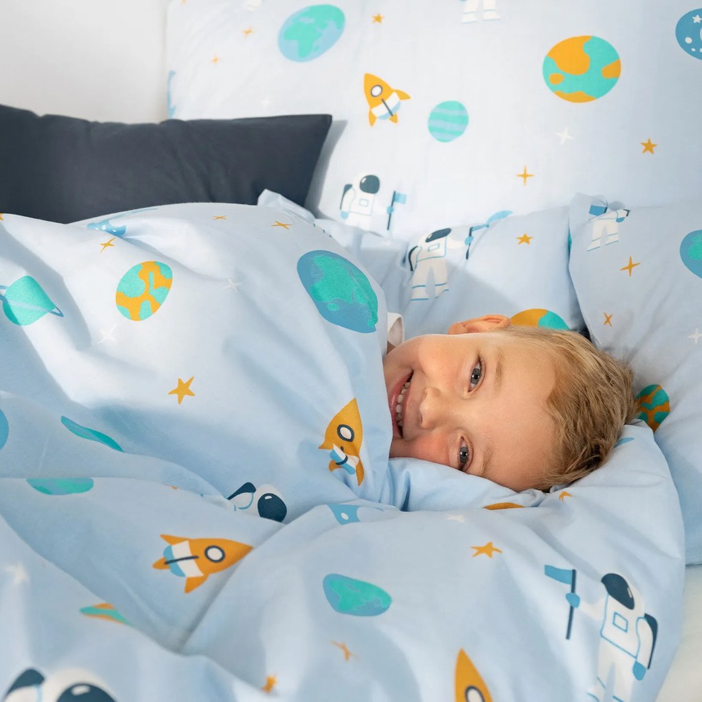 Goldea gyermek pamut ágyneműhuzat - űrhajósok az űrben 140 x 200 és 70 x 90 cm