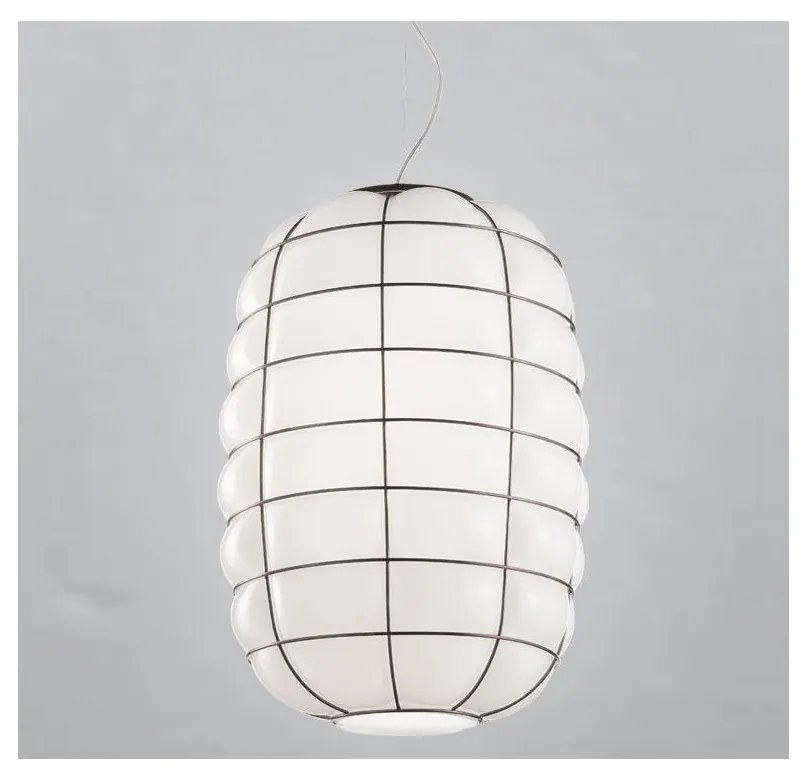 SIRU - Csillár zsinóron LANTERNA 1xE27/60W/230V átm. 32 cm fekete/fehér Velencei üveg