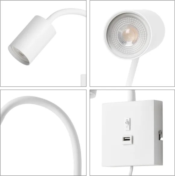 Immax 08296L - Fali lámpa USB-csatlakozóval PUNTO 1xGU10/9W/230V fehér