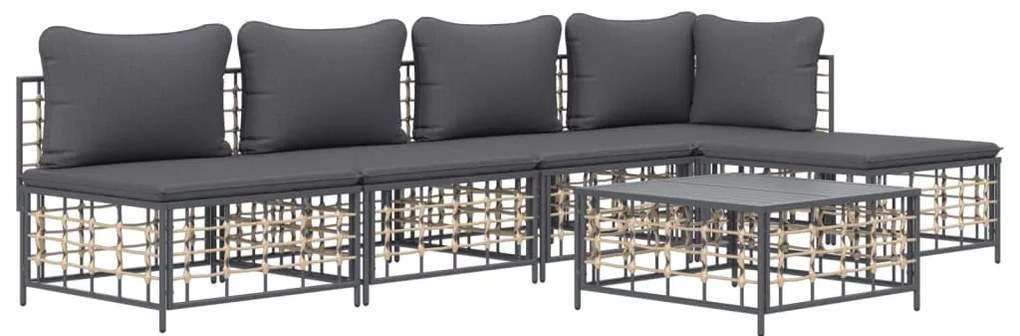 6 részes antracitszürke polyrattan kerti ülőgarnitúra párnákkal