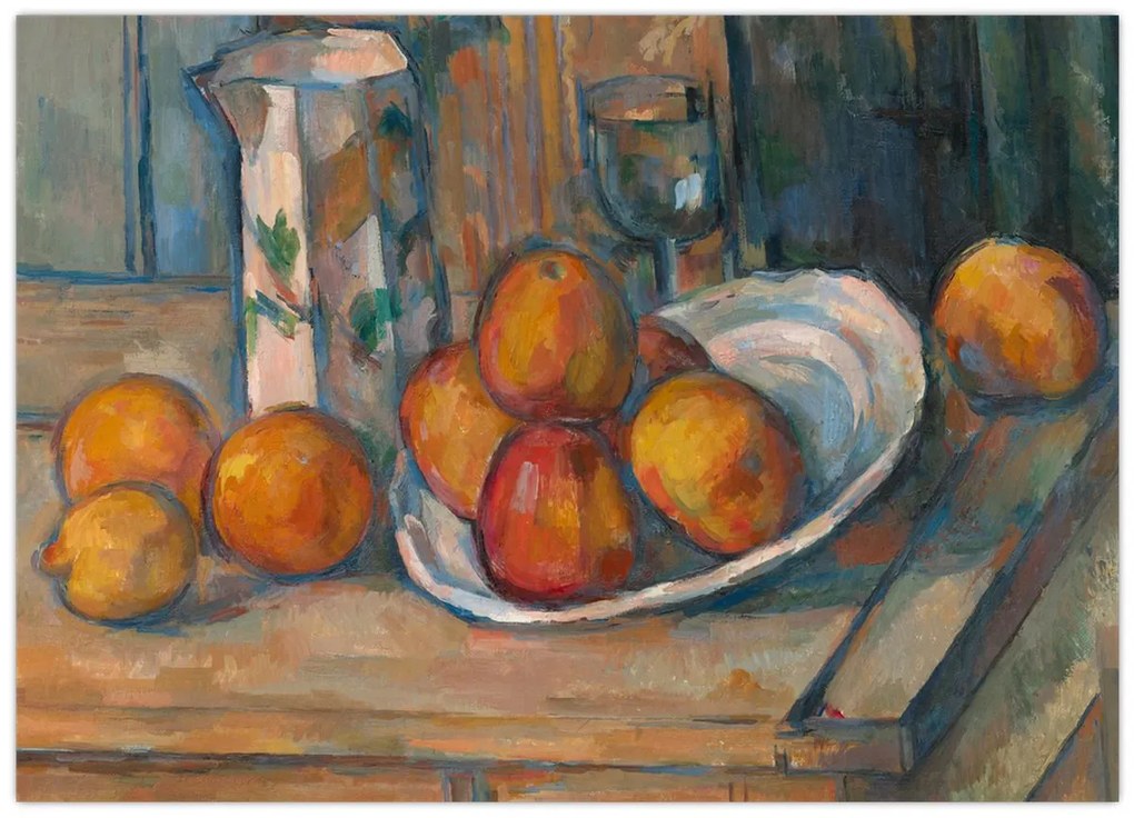 Kép - Paul Cézanne, Still Life with Milk Jug and Fruit, reprodukciók (70x50 cm)