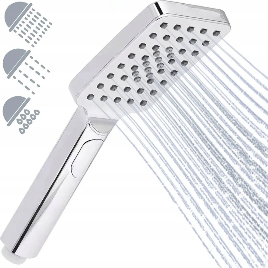 Zuhanyfej Zuhanyzó Szögletes Takarékos 3 funkciós tükör króm Eko