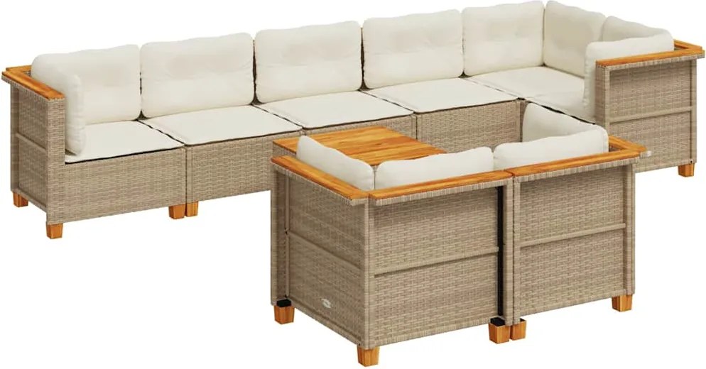 vidaXL 9 részes bézs polyrattan kerti ülőgarnitúra párnákkal