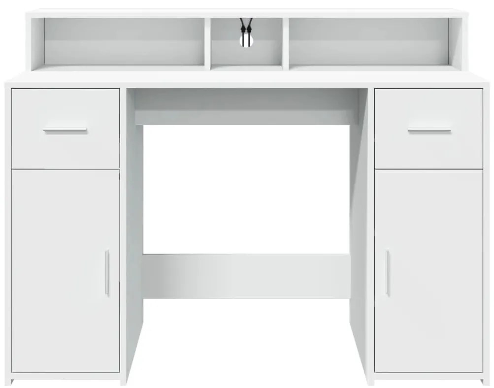 fehér szerelt fa íróasztal LED-világítással 120 x 55 x 91 cm