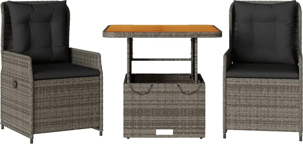 vidaXL 3 részes szürke polyrattan bisztrógarnitúra párnákkal