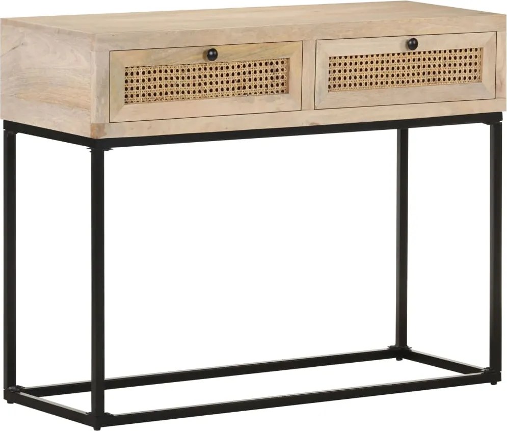 vidaXL tömör mangófa és természetes nád tálalóasztal 100 x 35 x 76 cm
