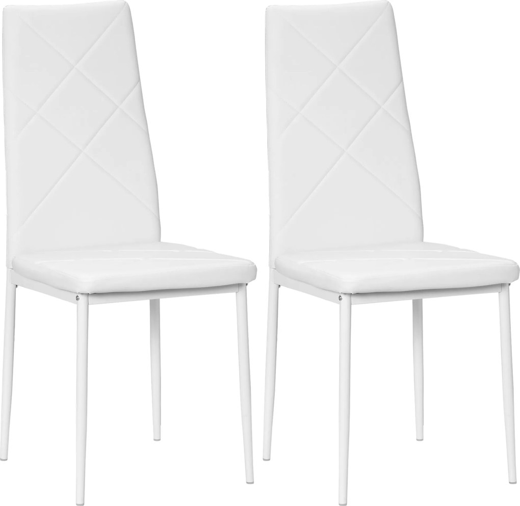 HOMCOM 2 db Kárpitozott Magas Hátú Étkezőszék, Konyhai Székek Műbőrből Gyémánt Steppeléssel, Csúszásmentes Lábakkal és Acél Lábbal a Nappaliba, 41x50x