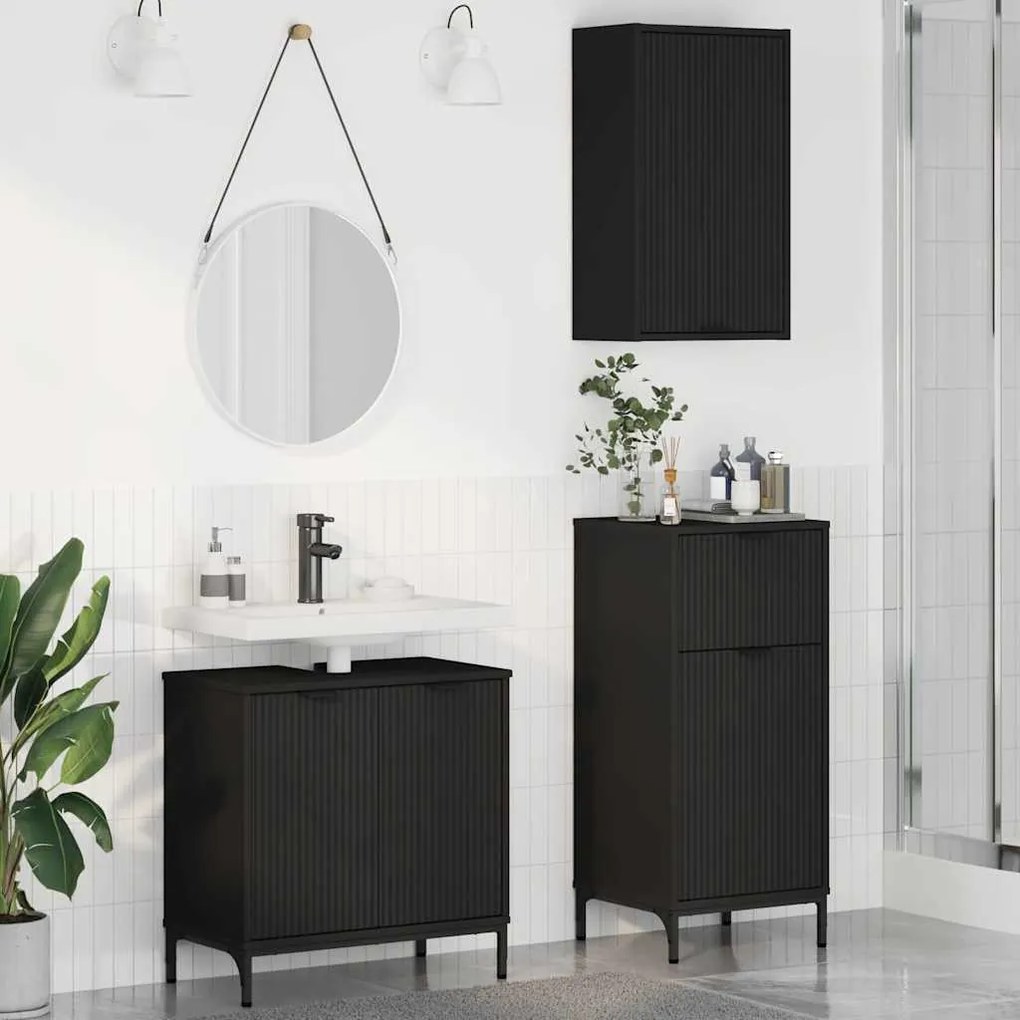 Fürdőszoba bútor szett 3 pcs Fekete 39.5 x 36 x 88 cm Faanyag
