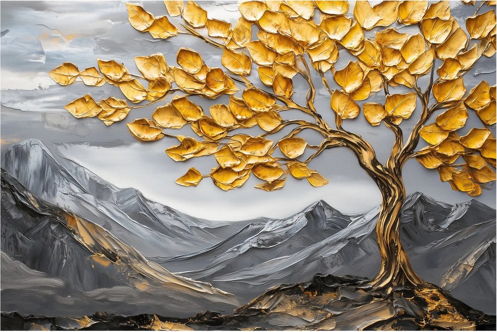 Kép – Fa arany levelekkel (90x60 cm)