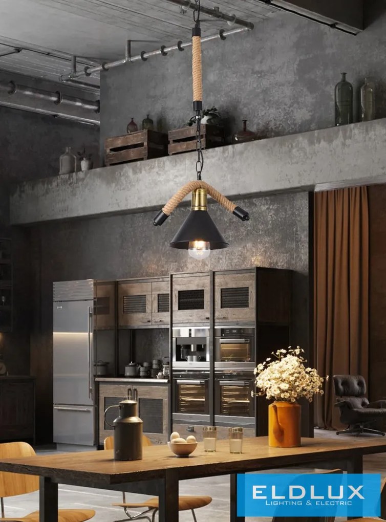 UNIVERSO Kender kötél csillár 1xE27 IP20 D290x1200mm fekete