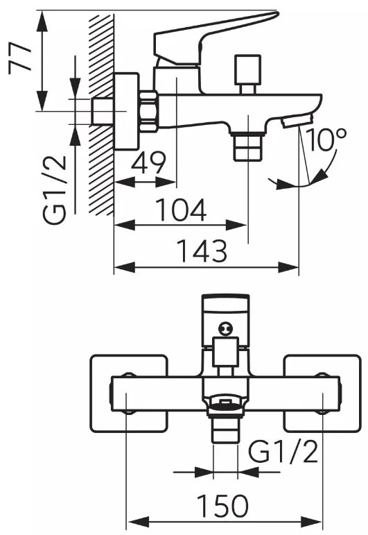 Ferro Vitto Verdeline, falra szerelhető kádcsaptelep, fényes króm, BVI1VL