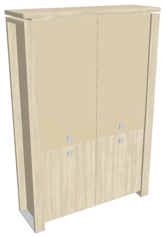 Verno+ S magas szekrény 140 x 46 x 210 cm, kombinált ajtó, akác / vanília