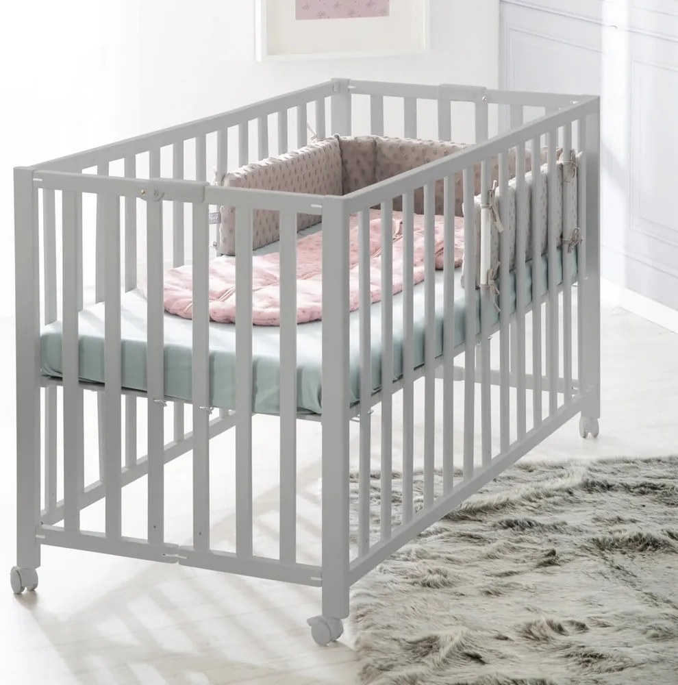 Szürke összecsukható gurulós babaágy 60x120 cm Fold up – Roba