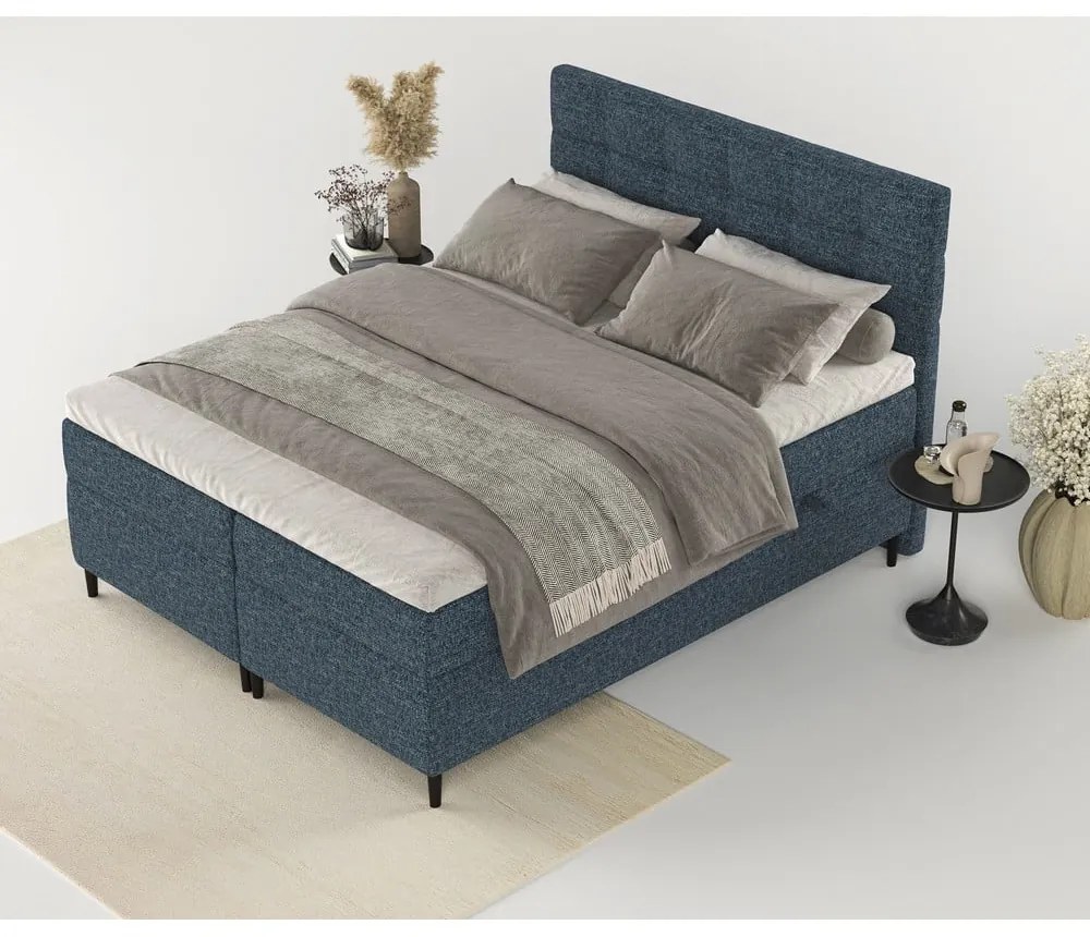 Sötétkék ágyneműtartós boxspring ágy 160x200 cm Urbaneo – Maison de Rêve