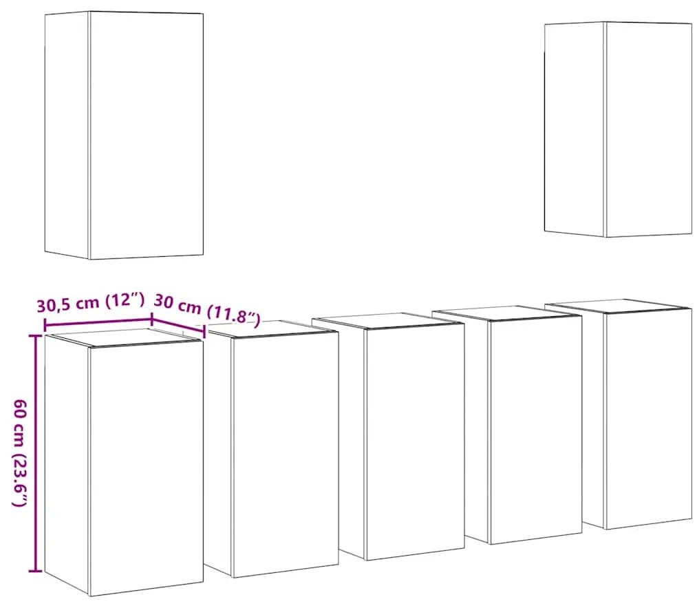 TV szekrény garnitúra 7 pcs Régi fa 30.5 x 30 x 60 cm Faanyag