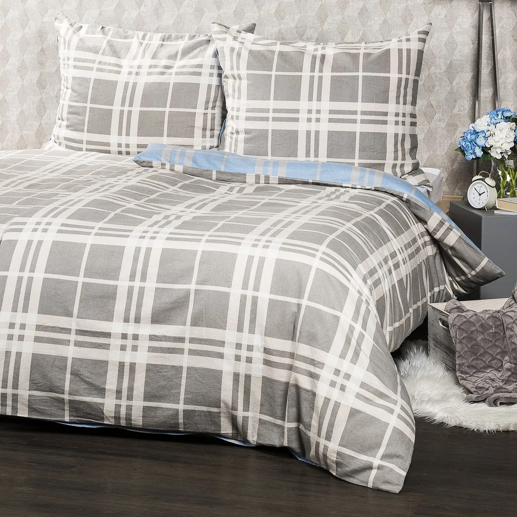 4Home Kék kocka flanel ágynemű, 160 x 200 cm, 70 x 80 cm