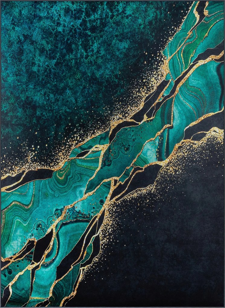 Szőnyeg 220X160CM Zöld Arany Márvány Csillogó Csúszásgátló Divatos Szoba